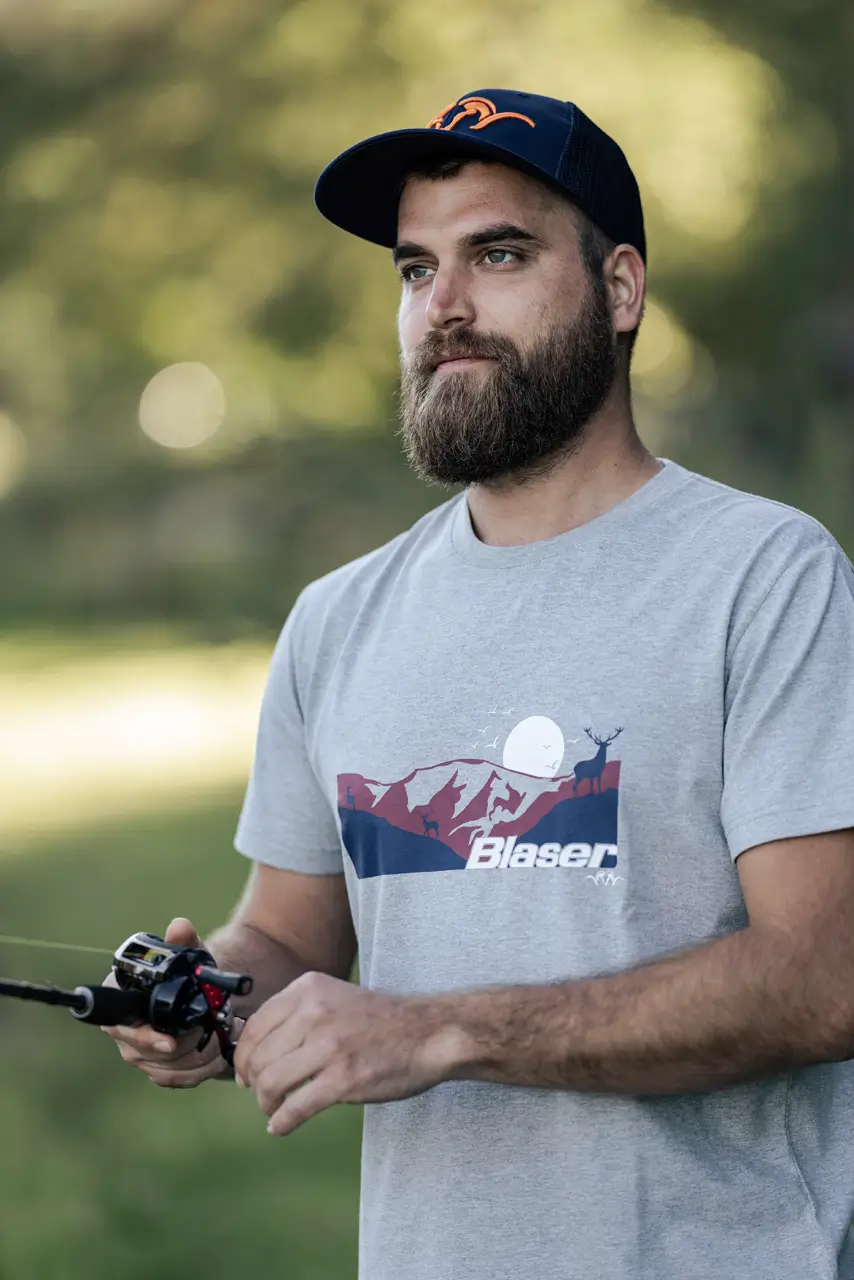 Blaser-T-Shirt mit Print in Grau-Melange Mann am angeln