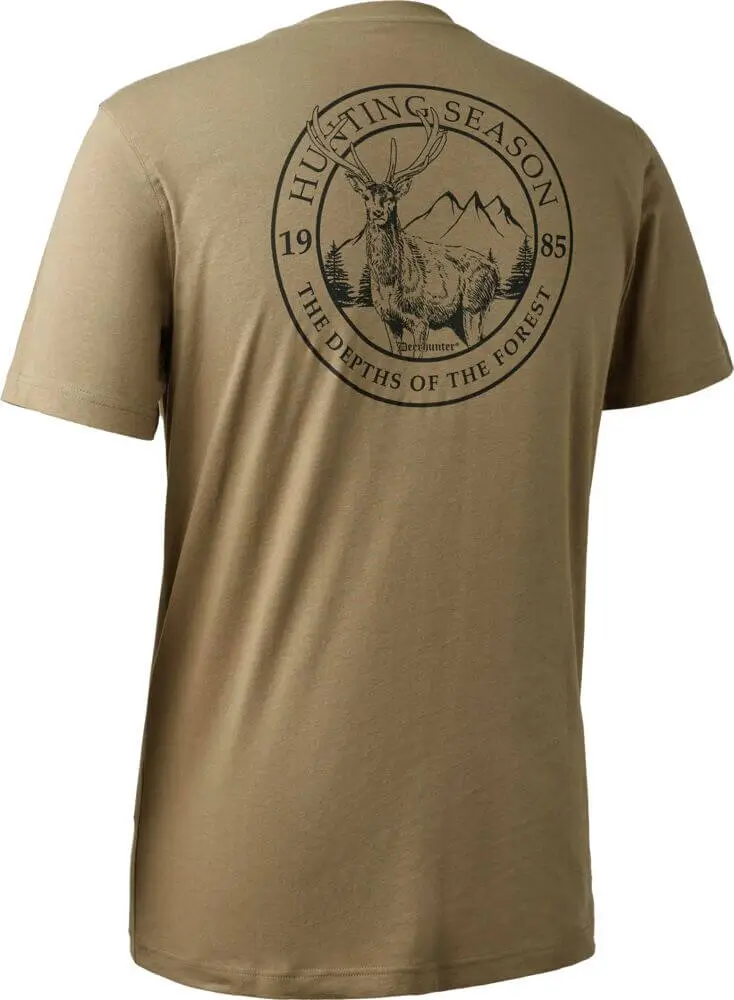 Beige-Braunes T-Shirt Rückenansicht mit Hirschprint