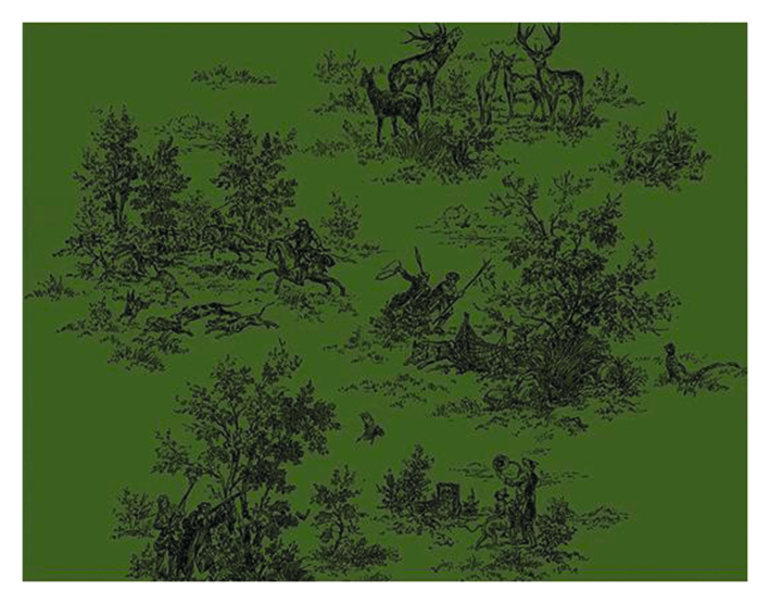 Geschenkpapier, grün mit Jagdmotiven