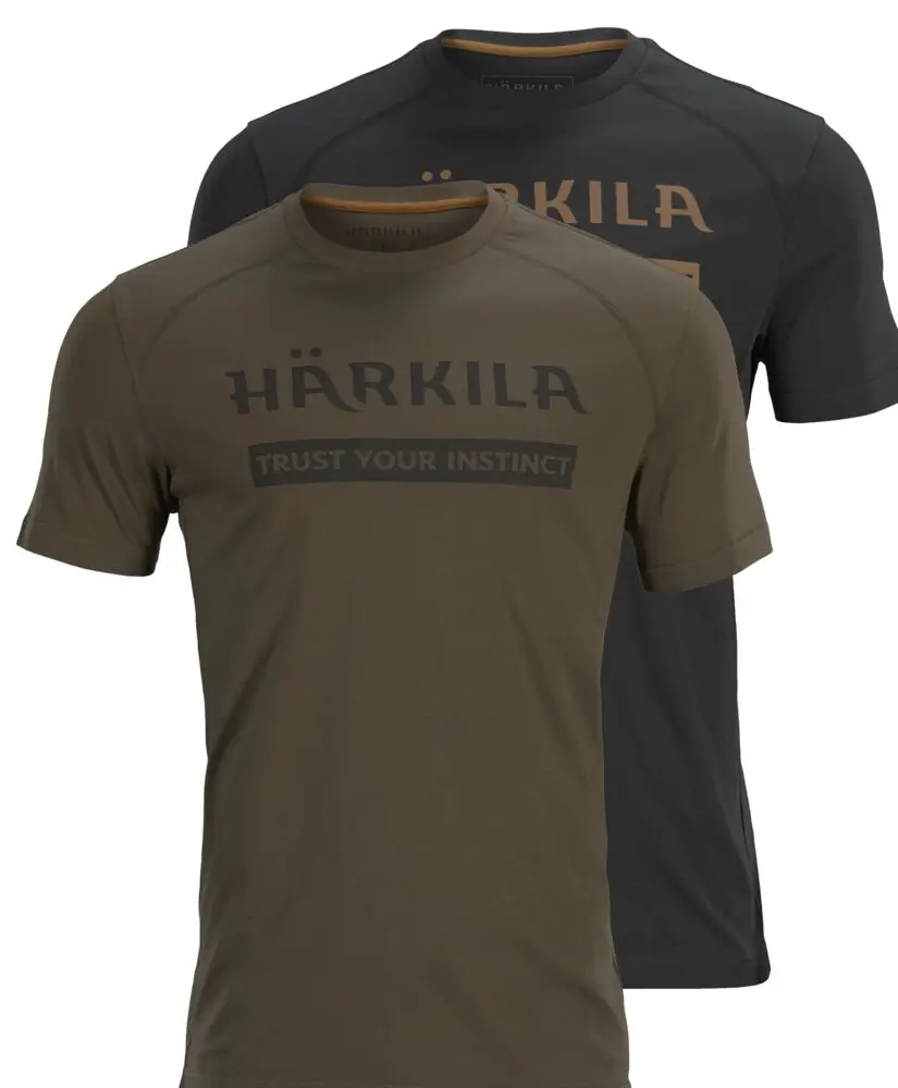 Haerkila-T-Shirt in Oliv und schwarz mit Print auf der Brust 